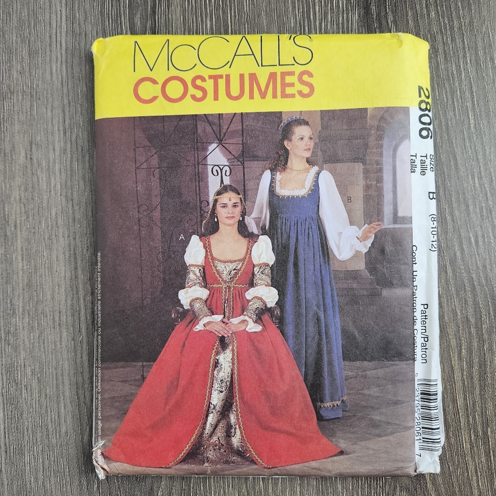 NEW McCall's 2806 Misses' Renaissance Costumes Pattern (Size B)